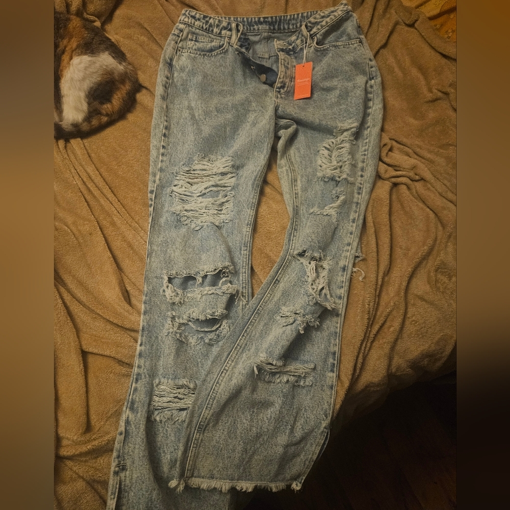Women's Distressed Thrashed Light Blue Jeans Size XL